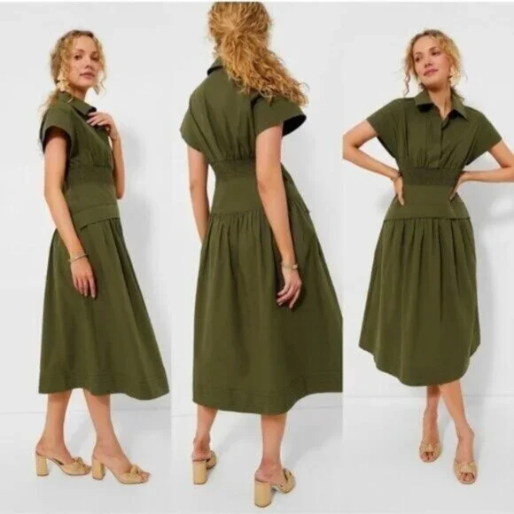 Tuckernuck Cameran Army Green Collared A-Line Midi Shirt Dress Size M NWT - Picture 3 of 12